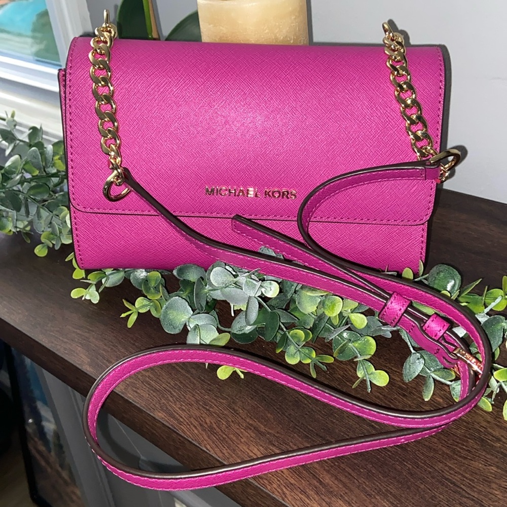 Michael Kors Fuschia Saffiano Jet Set Travel Clutch Crossbody